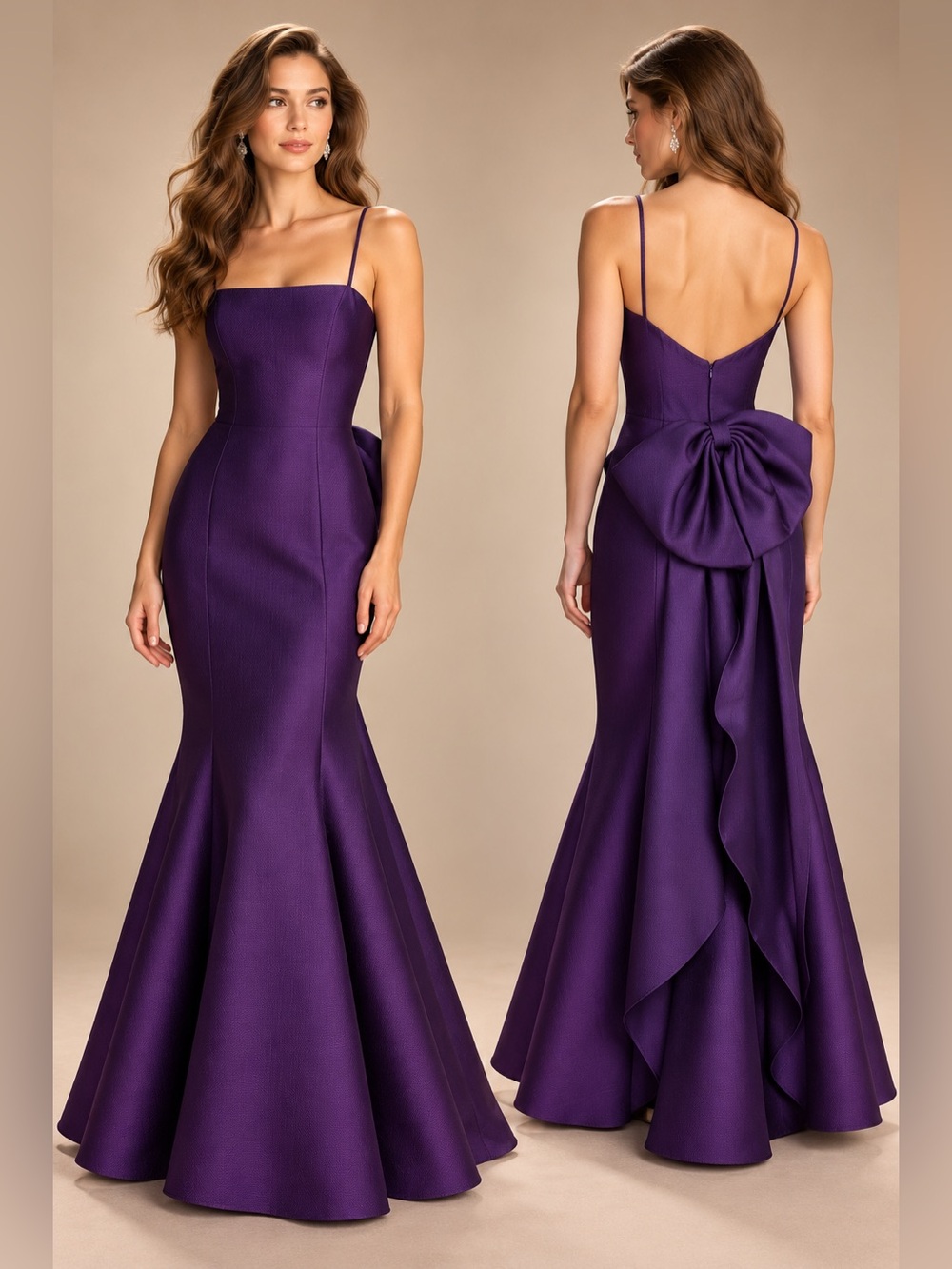 Marchesa Notte Purple Mermaid Gown Trumpet Formal Maxi Dress Bow Wedding Prom 4
